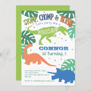 Dinosaur Birthday, Green, Blue, Boy Birthday Invitation