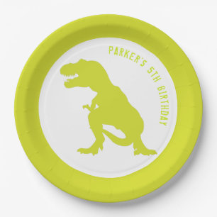 Dinosaur Birthday Green Paper Plate