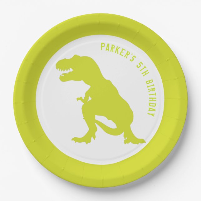 Dinosaur Birthday Green Paper Plate (Front)