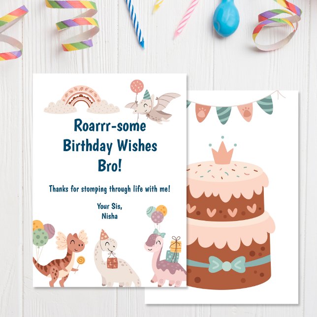 Dinosaur Birthday Greetings Thank You Card (Creator Uploaded)