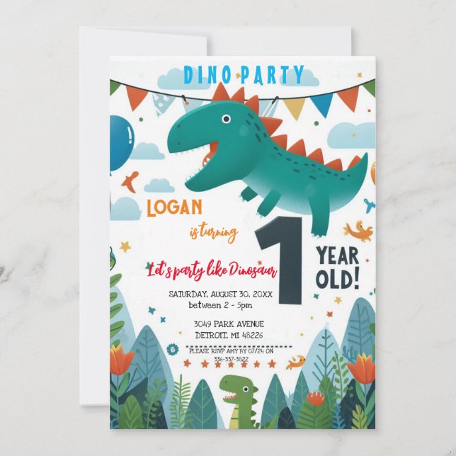 Dinosaur birthday invitation (Front)