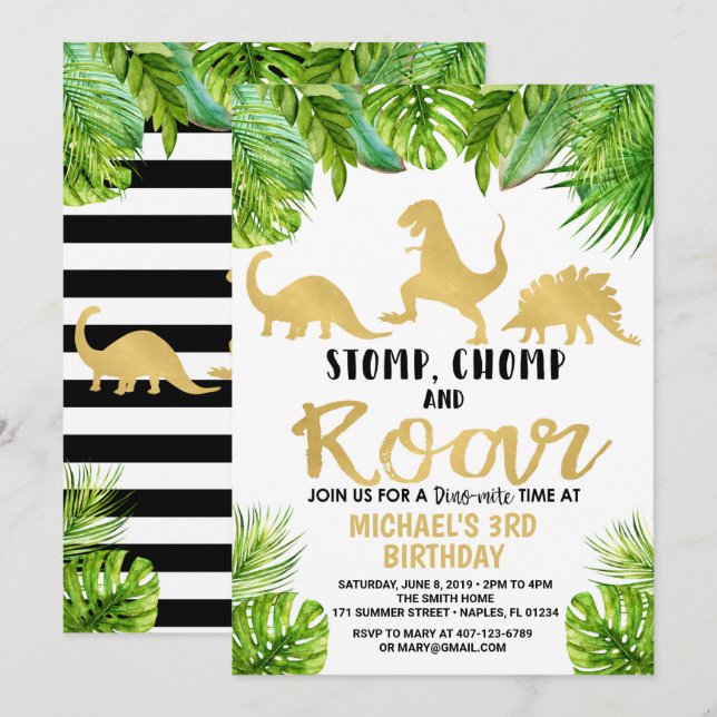 Dinosaur Birthday Invitation (Front/Back)