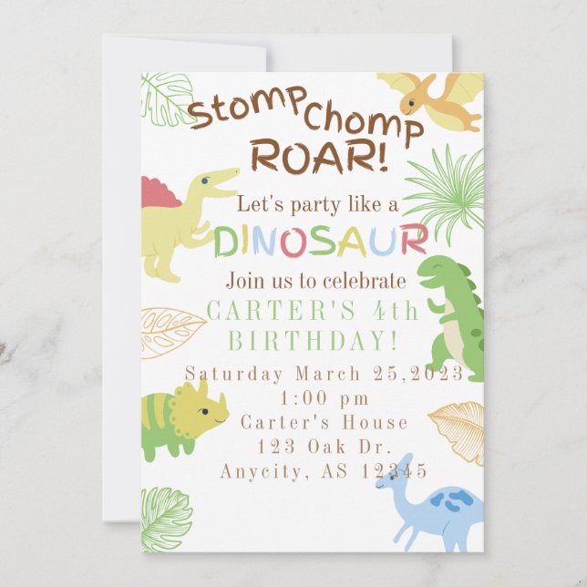 Dinosaur birthday  invitation (Front)
