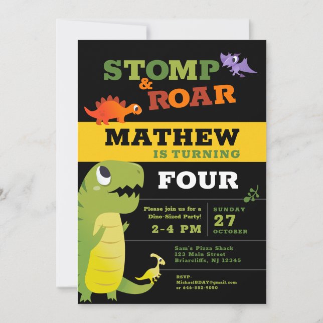 Dinosaur Birthday Invitation (Back)