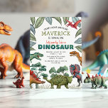 Dinosaur Birthday Invitation<br><div class="desc">Kids dinosaur birthday invitations featuring a simple plain white background,  jungle green foliage,  a collection of watercolor dinosaurs,  and a modern personalised birthday template that is easy to customise.</div>