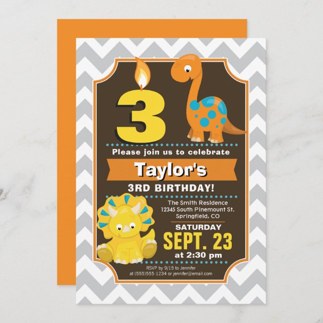 Dinosaur Birthday Invitation (Front/Back)
