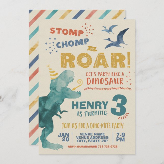 Dinosaur Birthday Invitation (Front/Back)