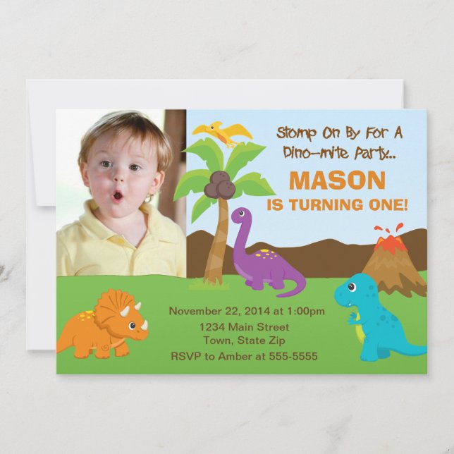 Dinosaur Birthday Invitation 5x7 Photo Card (Front)