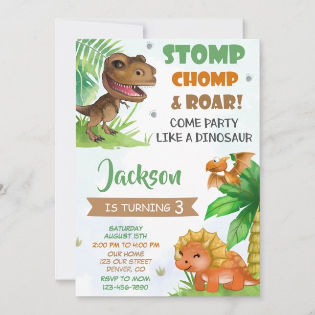 Dinosaur birthday invitation Dino invitation (Front)