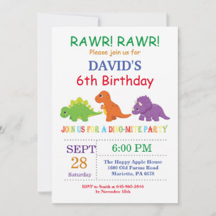 Dinosaur Birthday Invitation Dino Party