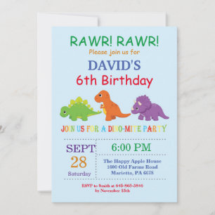 Dinosaur Birthday Invitation Dino Party