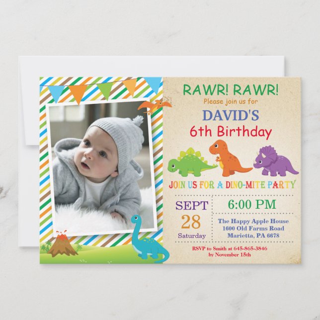 Dinosaur Birthday Invitation Dino Party (Front)