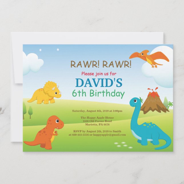 Dinosaur Birthday Invitation Dino Party (Front)