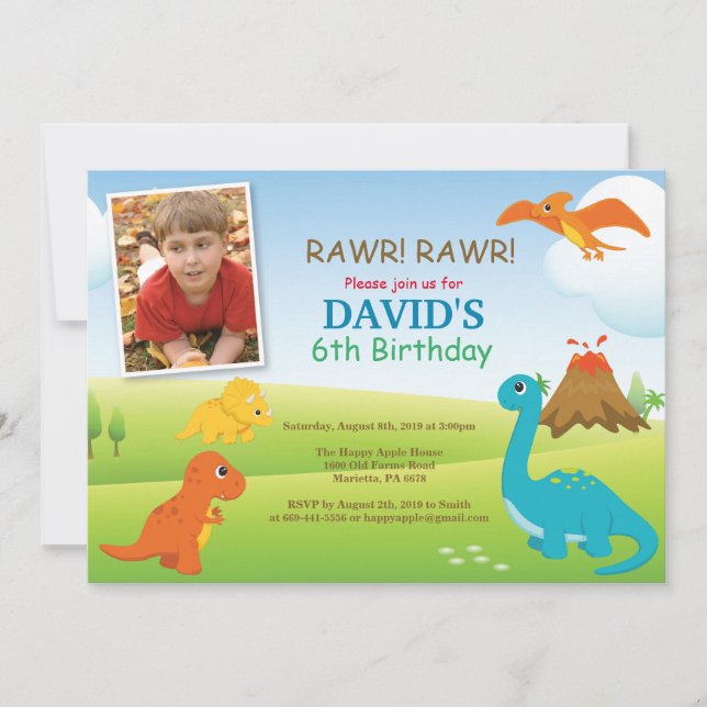 Dinosaur Birthday Invitation Dino Party (Front)
