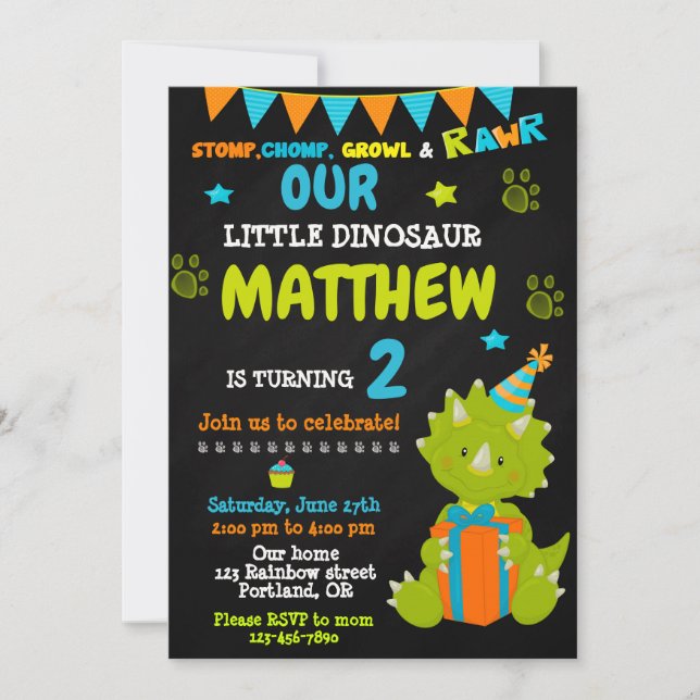 Dinosaur birthday invitation - Dino party invite (Front)