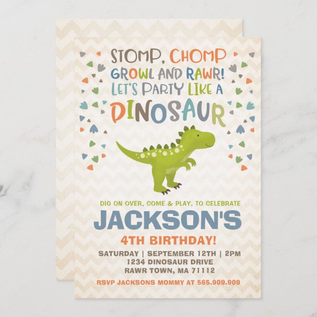 Dinosaur Birthday Invitation Dinosaur Dig Party (Front/Back)