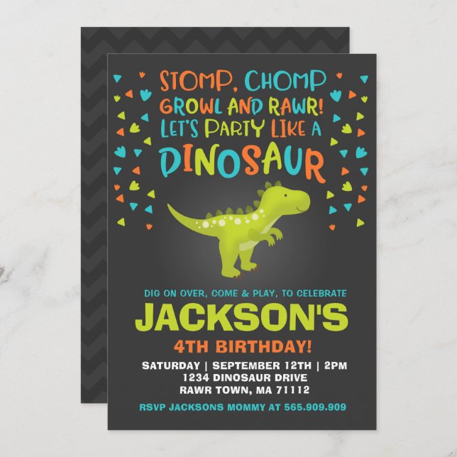 Dinosaur Birthday Invitation Dinosaur Dig Party (Front/Back)