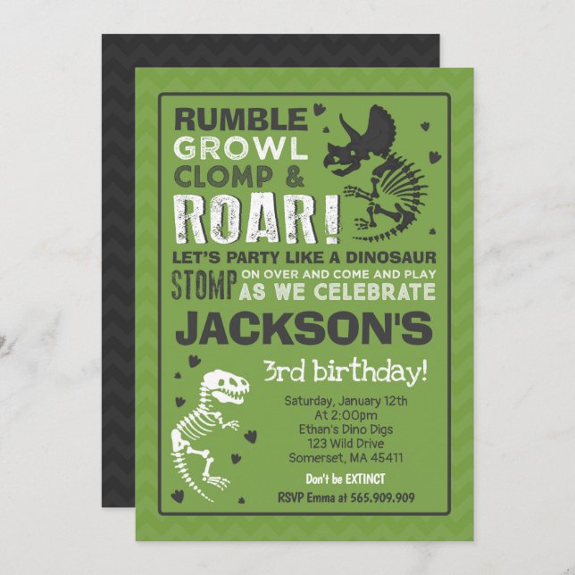 Dinosaur Birthday Invitation Dinosaur Fossil Party (Front/Back)