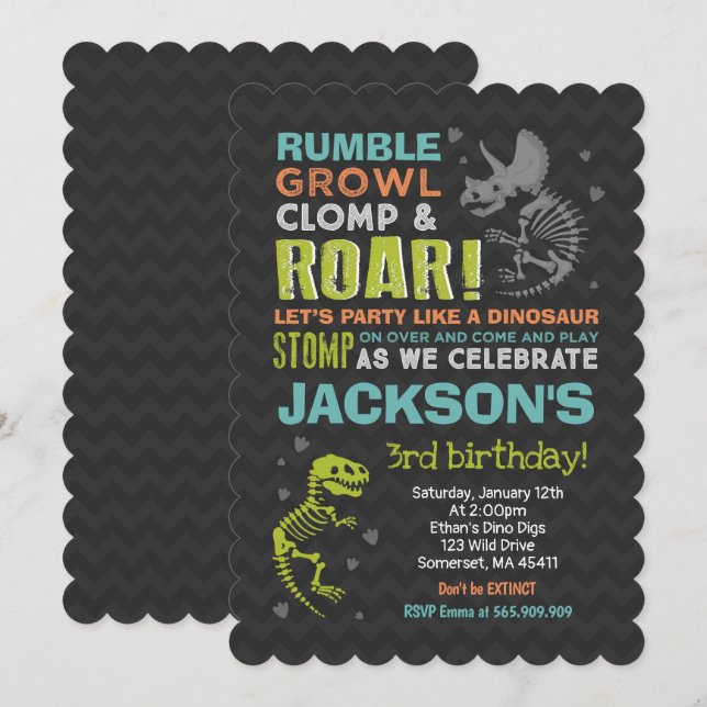 Dinosaur Birthday Invitation Dinosaur Fossil Party (Front/Back)