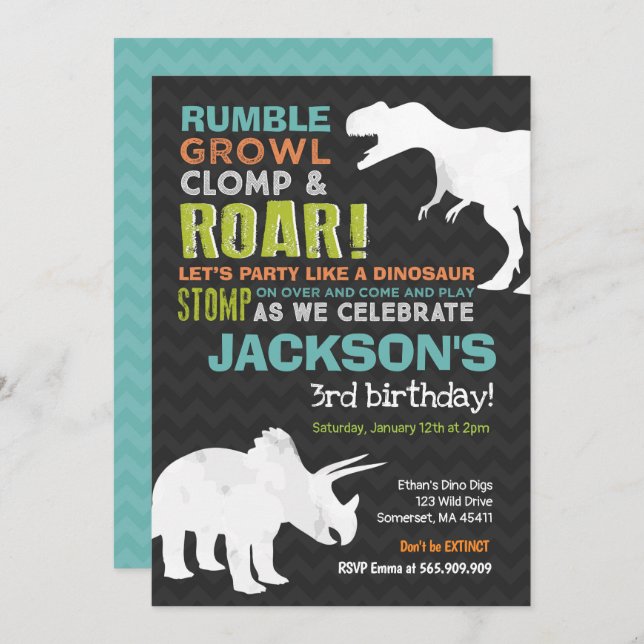 Dinosaur Birthday Invitation Dinosaur Fossil Party (Front/Back)