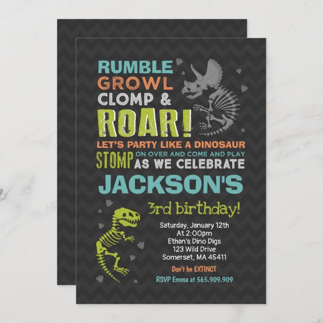 Dinosaur Birthday Invitation Dinosaur Fossil Party (Front/Back)