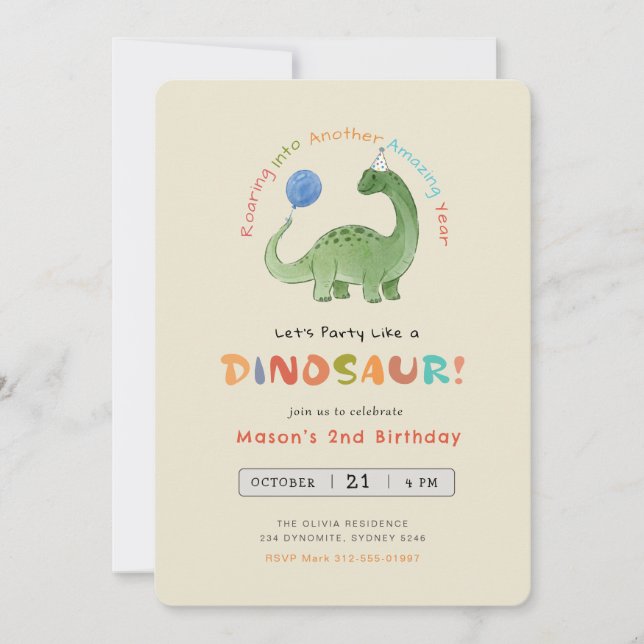 Dinosaur Birthday Invitation, Editable Party Invitation (Front)