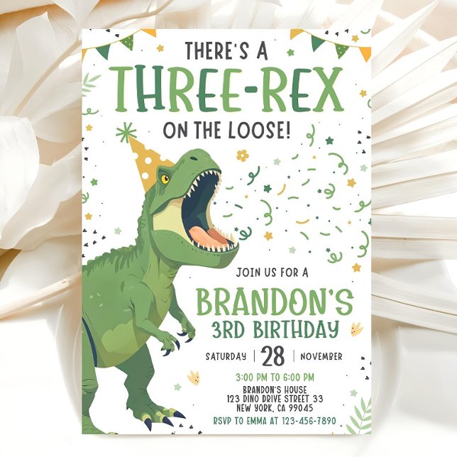 Dinosaur Birthday Invitation, Editable Three Rex 3 Invitation (Creator Uploaded)