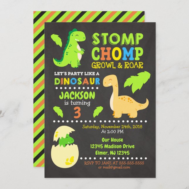 Dinosaur Birthday Invitation for a Boy (Front/Back)