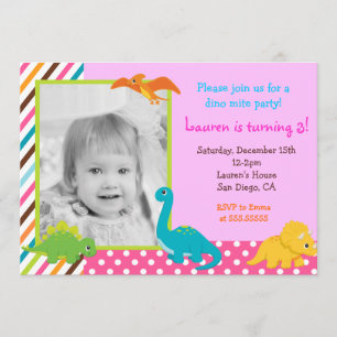 Dinosaur Birthday Invitation for girl