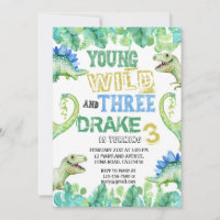 DINOSAUR BIRTHDAY INVITATION FOR THREE YEAR OLDS