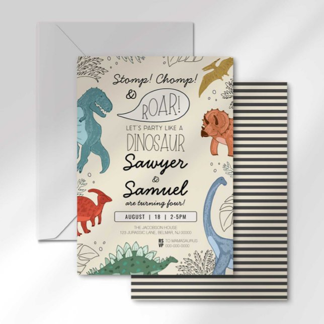 Dinosaur Birthday Invitation for Twins (Creator Uploaded)