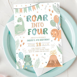Dinosaur Birthday Invitation Four Cute Baby Dino 4