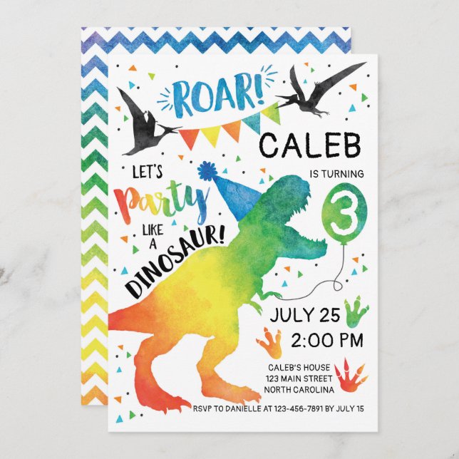 Dinosaur Birthday Invitation Party Like a Dinosaur (Front/Back)