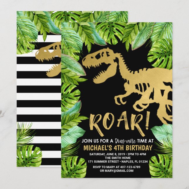 Dinosaur Birthday Invitation Roar Dino Party Boy (Front/Back)