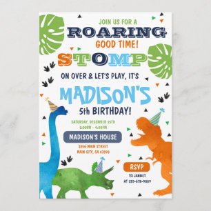 Dinosaur birthday invitation roar stomp on over