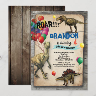 Dinosaur birthday invitation rustic realistic