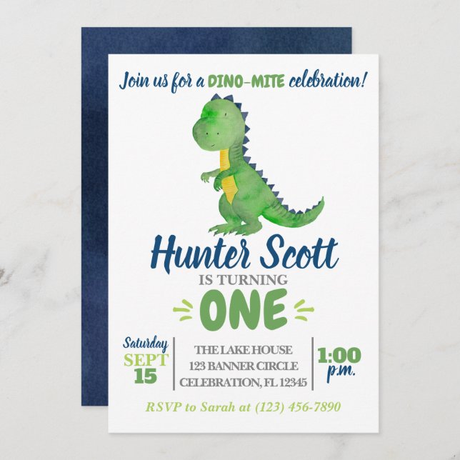 Dinosaur Birthday Invitation - T-Rex Invite (Front/Back)