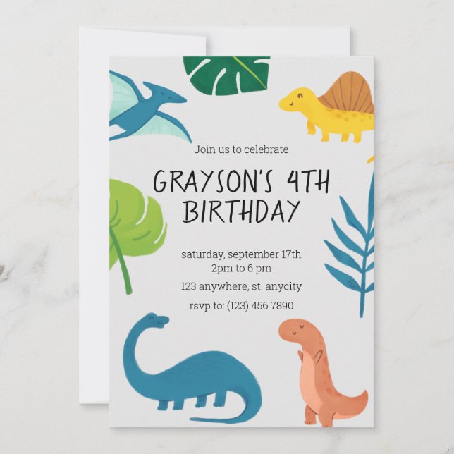 Dinosaur Birthday Invitation Template (Front)