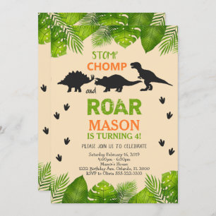 Dinosaur Birthday Invitation with Leaves