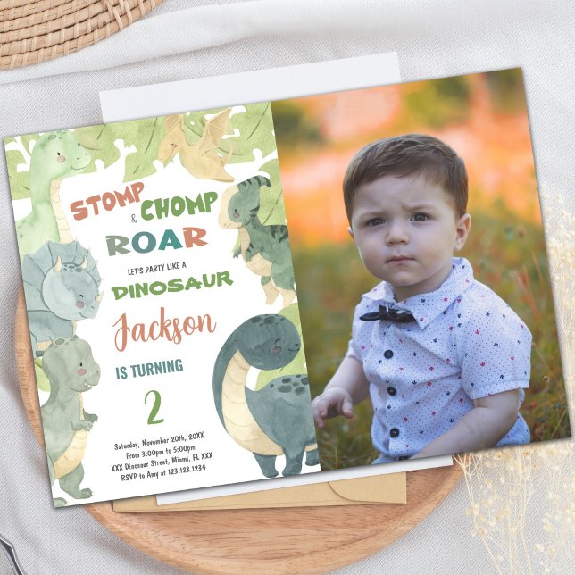 Dinosaur Birthday Invitation with Photo (Dinosaur Birthday Invitations with photo)