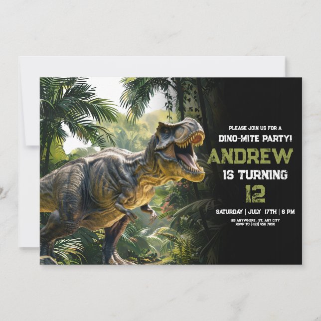 Dinosaur Birthday invite, Dino-Mite T Rex Birthday Invitation (Front)
