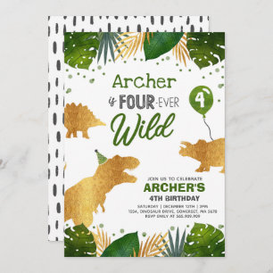 Dinosaur Birthday Invite Four Ever Wild Dino Party