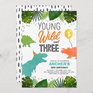 Dinosaur Birthday Invite Wild And Three Dino Party