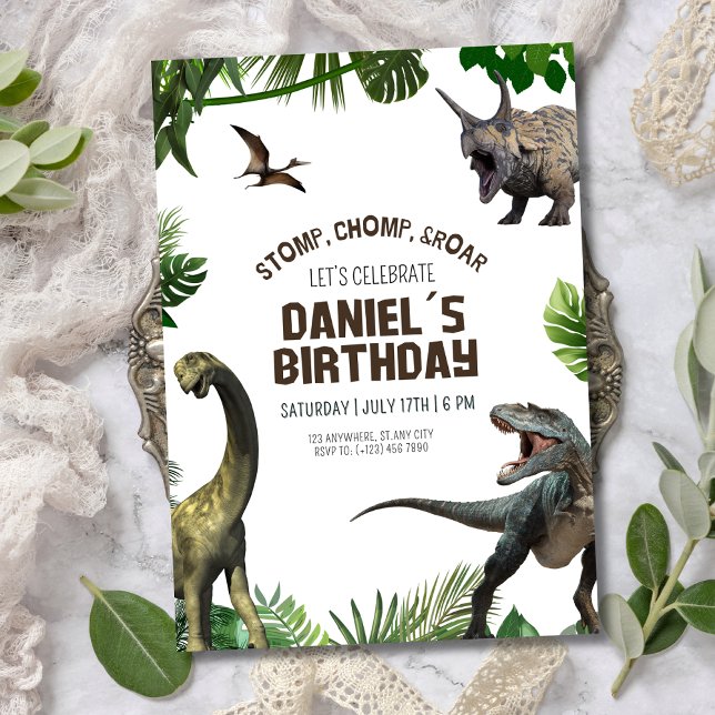 Dinosaur birthday Jurassic Stomp Chomp and Roar Invitation (Creator Uploaded)