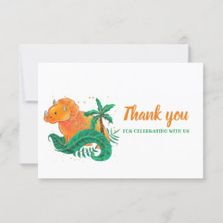Dinosaur Birthday | Orange Triceratops Thank You Card