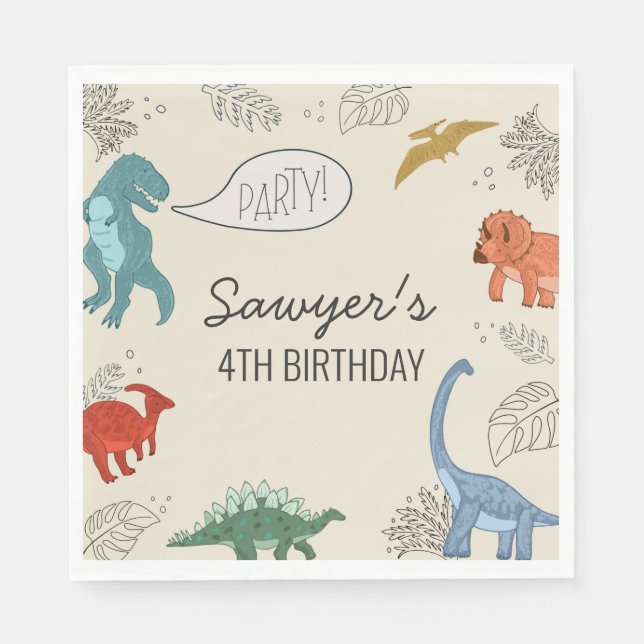 Dinosaur Birthday Paper Napkins (Front)