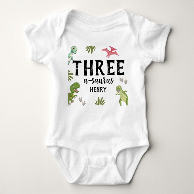 Dinosaur Birthday Party Baby Bodysuit (Front)