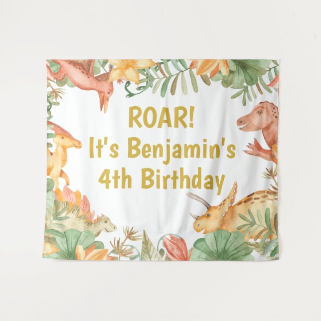 Dinosaur Birthday Party Backdrop Dino Kids Banner Tapestry (Front (Horizontal))