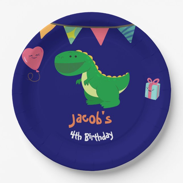 Dinosaur Birthday Party Banner Boys Fun Paper Plate (Front)