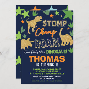 Dinosaur Birthday Party Bash Boy Roarsome Invitation